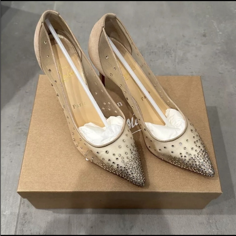 CHRISTIAN LOUBOUTIN Follies Strass 85 Rete/Suede Lame Size 39.5
